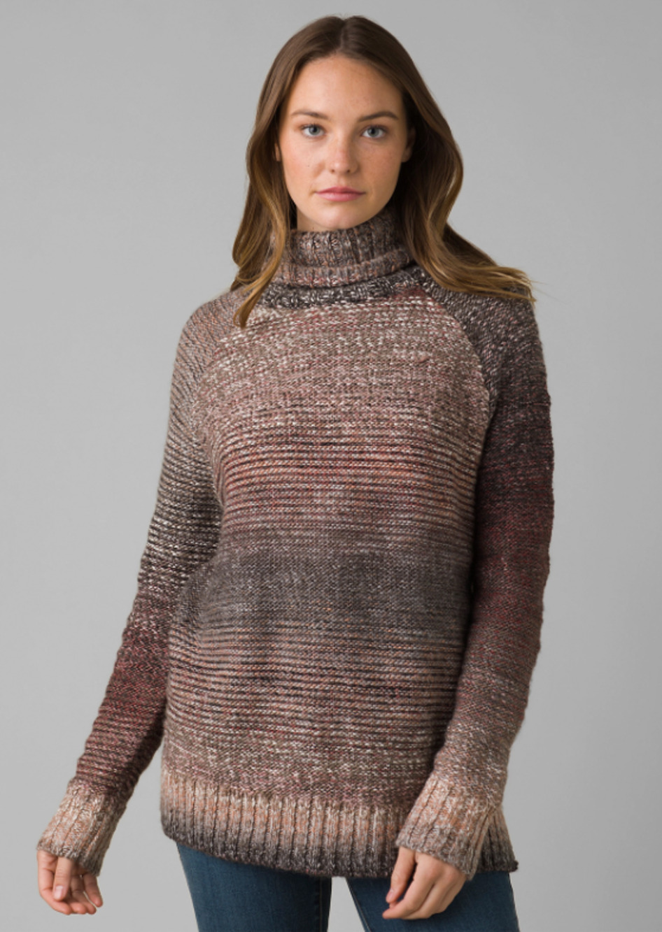 PRANA Womens Autumn Rein Sweater Tunic XS Tan Red Knit Turtleneck NWT